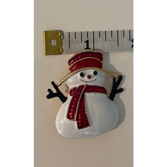 Red & White Snowman Christmas Brooch - Picture 4 of 5